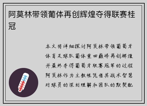阿莫林带领葡体再创辉煌夺得联赛桂冠 阿莫林带领葡体再创辉煌夺得联赛桂冠